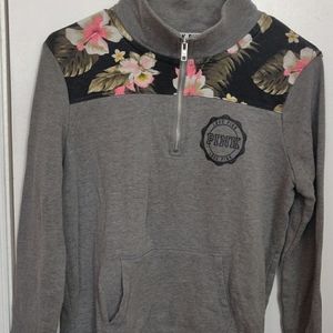 Heather Grey + Floral PINK Pullover
